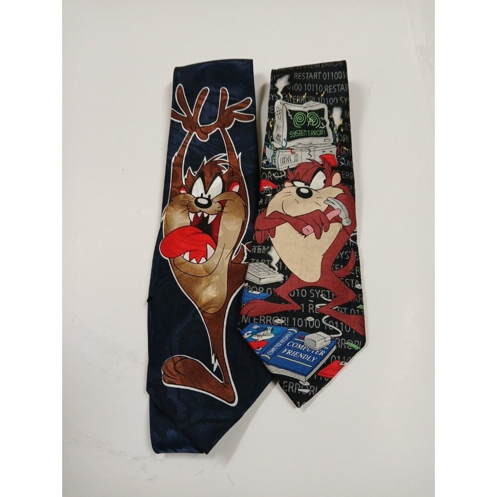 Men's Necktie Tie Looney Tunes Mania 1993 Taz Tasmanian Devil Computer  Lot Of 2
